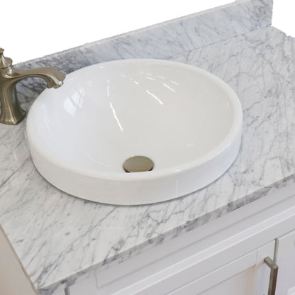 37" Single sink vanity in White finish with White Carrara marble and Left door/Round Left sink