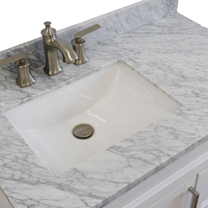 37" Single sink vanity in White finish with White Carrara marble and Left door/Left sink