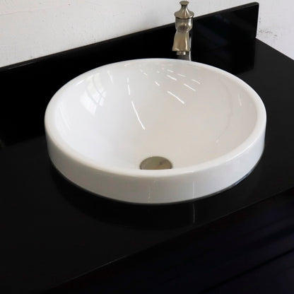 37" Single sink vanity in Blue finish with Black galaxy granite and CENTER round sink RIGHT drawers