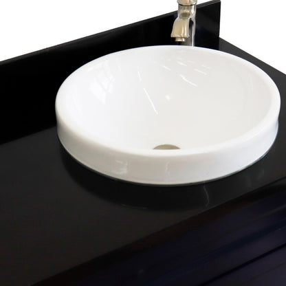 37" Single sink vanity in Blue finish with Black galaxy granite and LEFT round sink RIGHT drawers