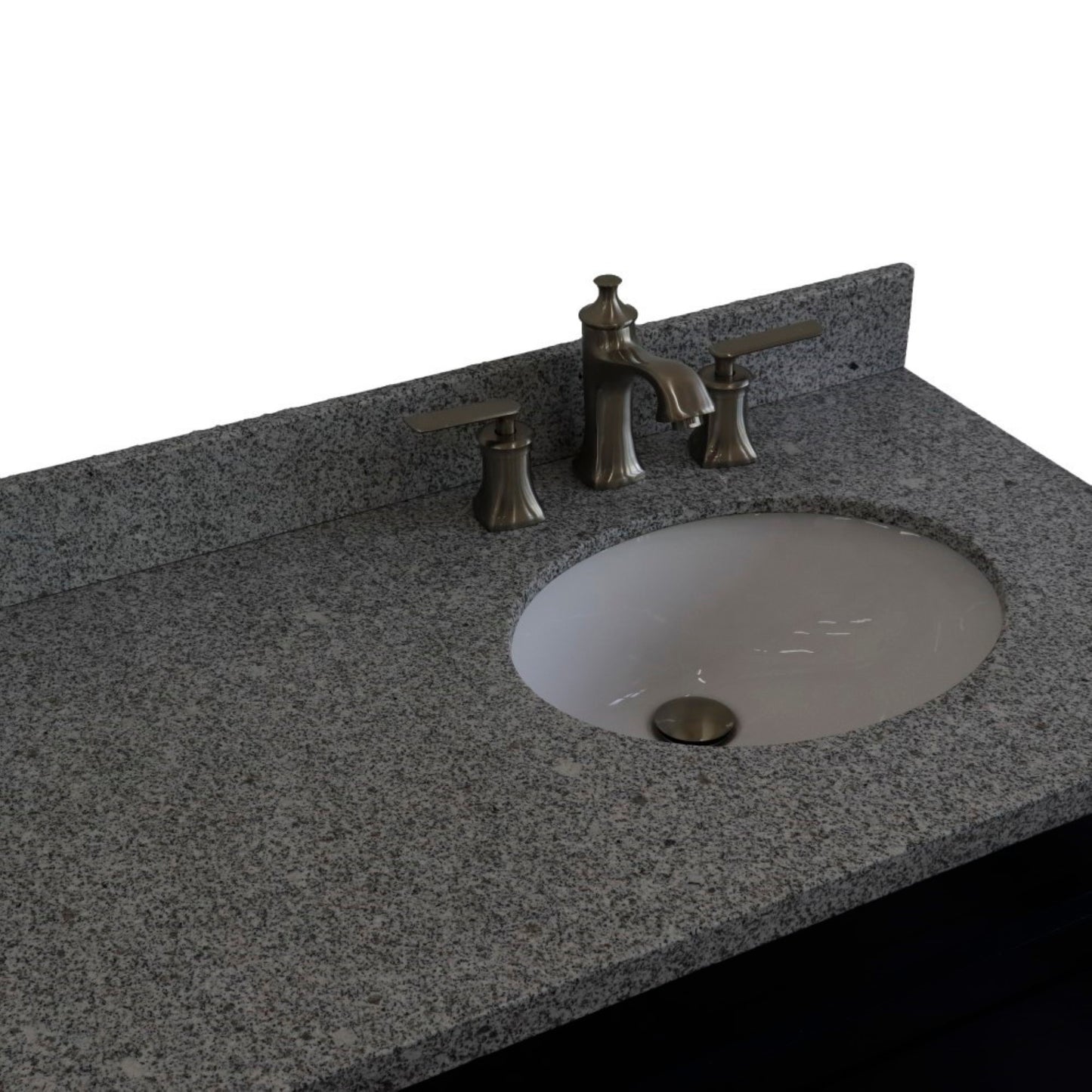 37" Single sink vanity in Blue finish with Gray granite and LEFT oval sink RIGHT drawers