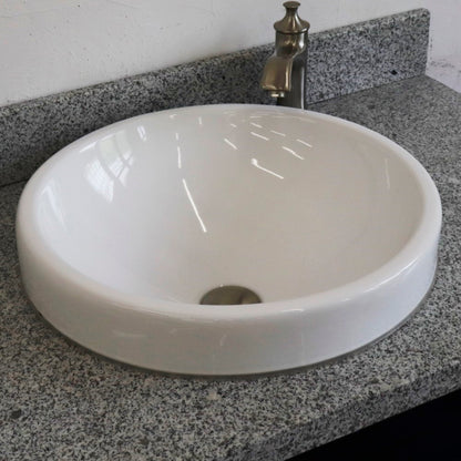 37" Single sink vanity in Blue finish with Gray granite and CENTER round sink RIGHT drawers