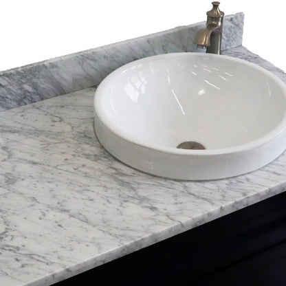 37" Single sink vanity in Blue finish with White Carrara marble and LEFT round sink RIGHT drawers
