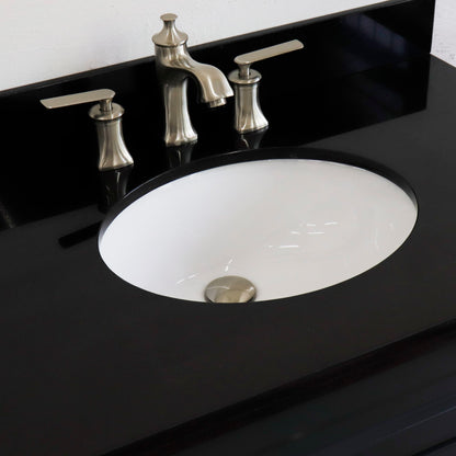 37" Single sink vanity in Dark Gray finish with Black galaxy granite and CENTER oval sink RIGHT drawers