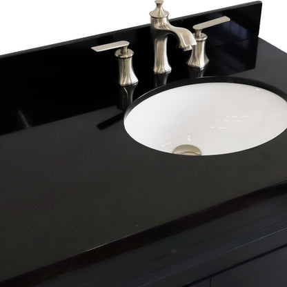 37" Single sink vanity in Dark Gray finish with Black galaxy granite and LEFT oval sink RIGHT drawers
