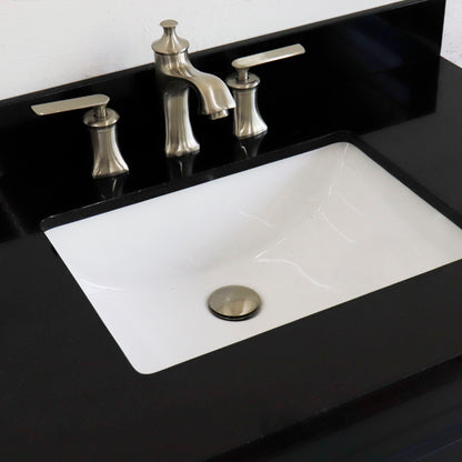 37" Single sink vanity in Dark Gray finish with Black galaxy granite and CENTER rectangle sink RIGHT drawers