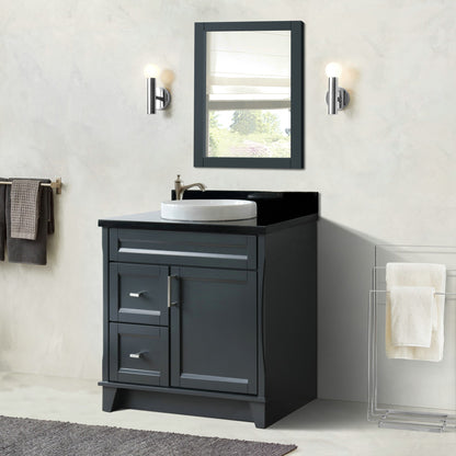 37" Single sink vanity in Dark Gray finish with Black galaxy granite and CENTER round sink RIGHT drawers
