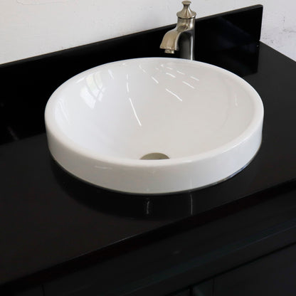 37" Single sink vanity in Dark Gray finish with Black galaxy granite and CENTER round sink RIGHT drawers