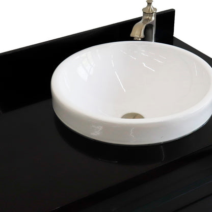 37" Single sink vanity in Dark Gray finish with Black galaxy granite and LEFT round sink RIGHT drawers