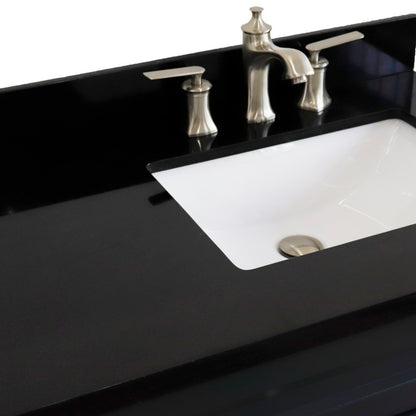 37" Single sink vanity in Dark Gray finish with Black galaxy granite and LEFT rectangle sink RIGHT drawers