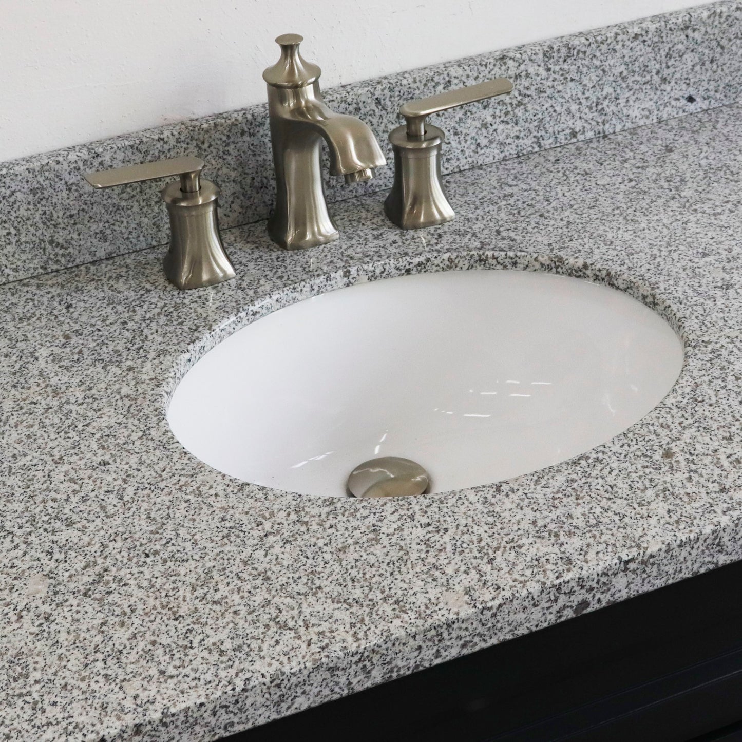 37" Single sink vanity in Dark Gray finish with Gray granite and CENTER oval sink RIGHT drawers