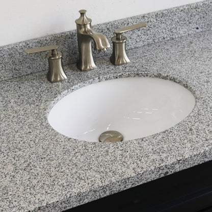 37" Single sink vanity in Dark Gray finish with Gray granite and CENTER oval sink RIGHT drawers