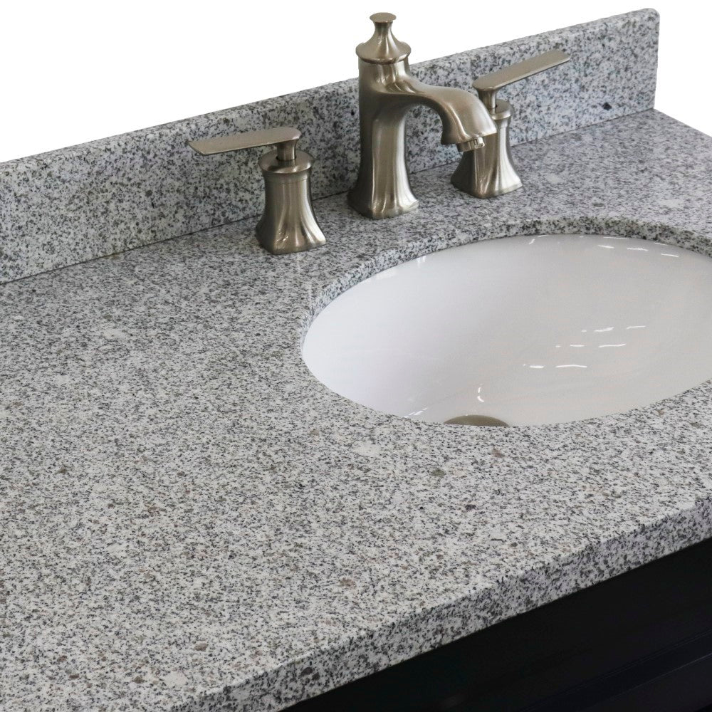 37" Single sink vanity in Dark Gray finish with Gray granite and LEFT oval sink RIGHT drawers