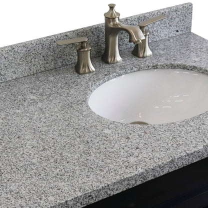 37" Single sink vanity in Dark Gray finish with Gray granite and LEFT oval sink RIGHT drawers