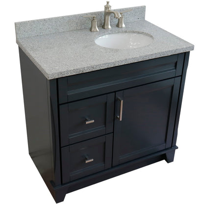 37" Single sink vanity in Dark Gray finish with Gray granite and LEFT oval sink RIGHT drawers