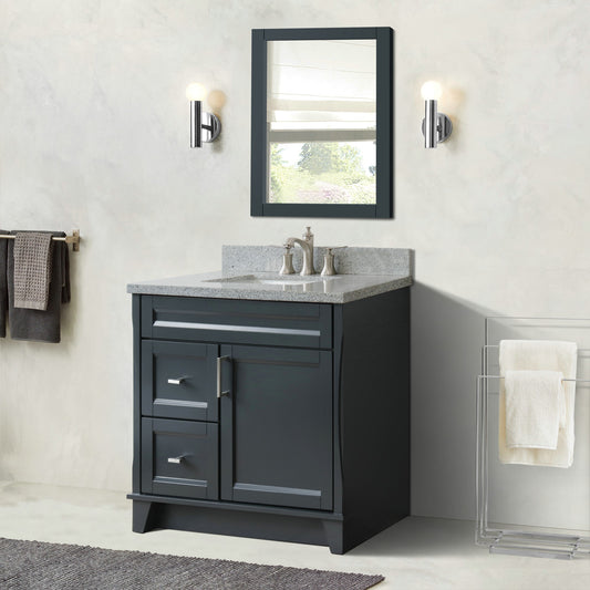 37" Single sink vanity in Dark Gray finish with Gray granite and CENTER rectangle sink RIGHT drawers