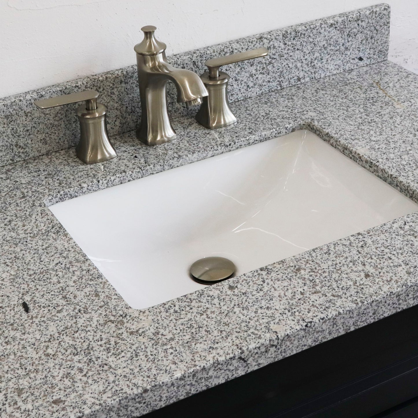 37" Single sink vanity in Dark Gray finish with Gray granite and CENTER rectangle sink RIGHT drawers