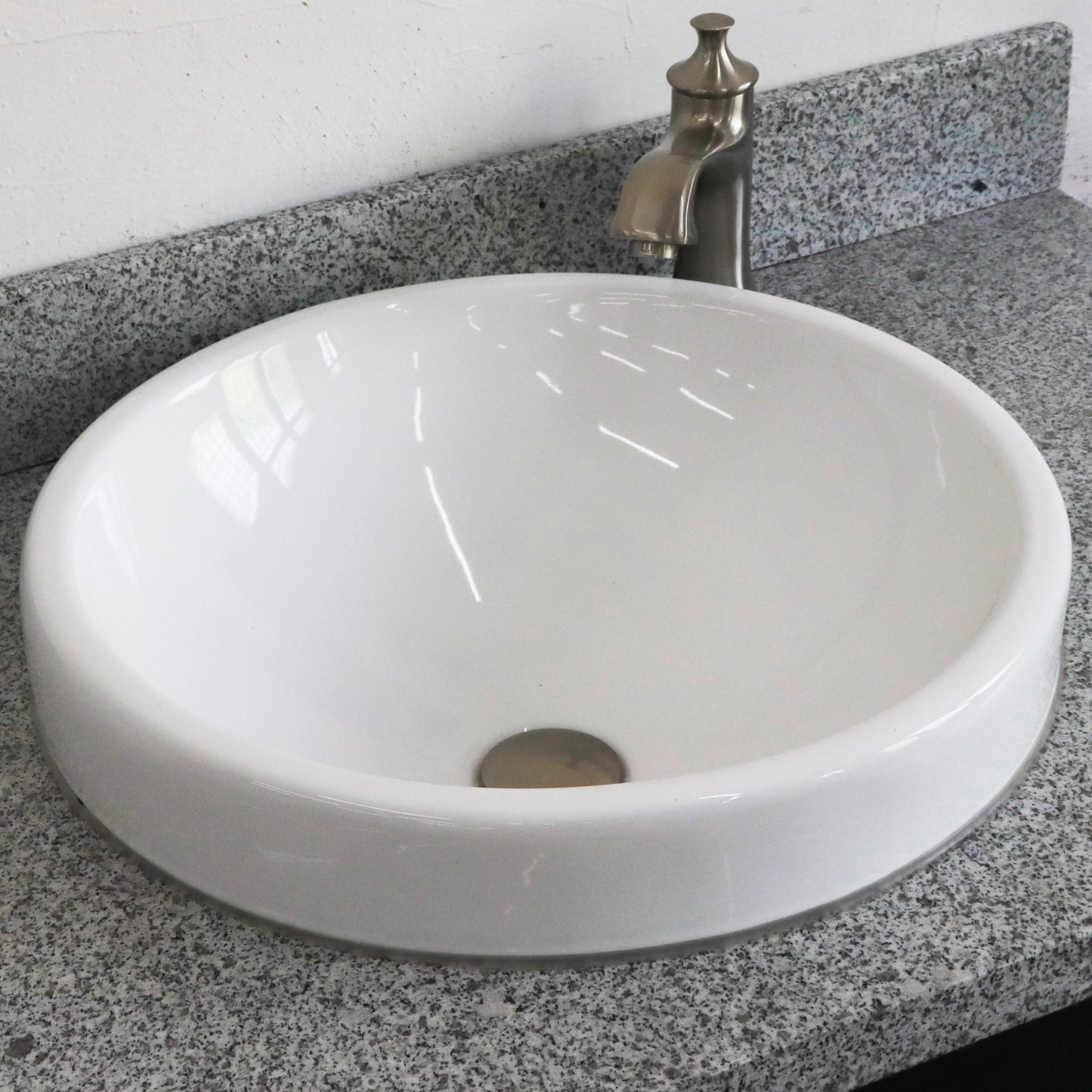 37" Single sink vanity in Dark Gray finish with Gray granite and CENTER round sink RIGHT drawers