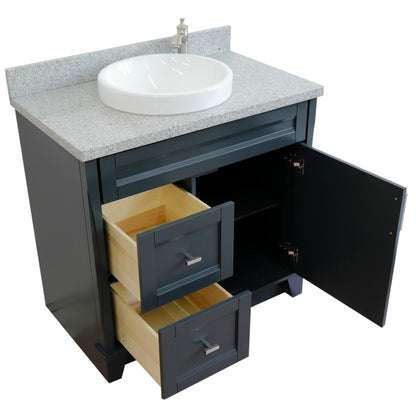 37" Single sink vanity in Dark Gray finish with Gray granite and CENTER round sink RIGHT drawers