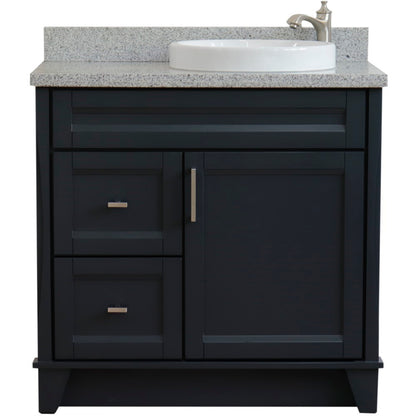 37" Single sink vanity in Dark Gray finish with Gray granite and LEFT round sink RIGHT drawers