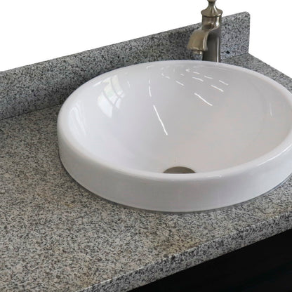 37" Single sink vanity in Dark Gray finish with Gray granite and LEFT round sink RIGHT drawers