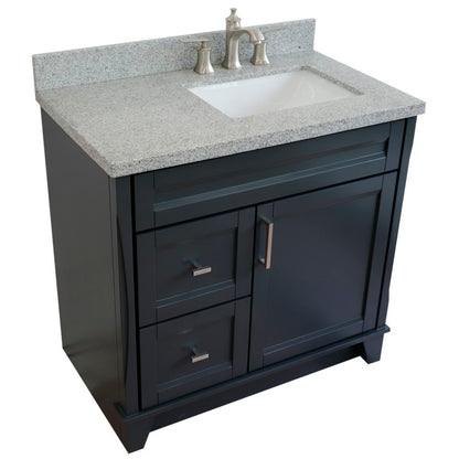 37" Single sink vanity in Dark Gray finish with Gray granite and LEFT rectangle sink RIGHT drawers