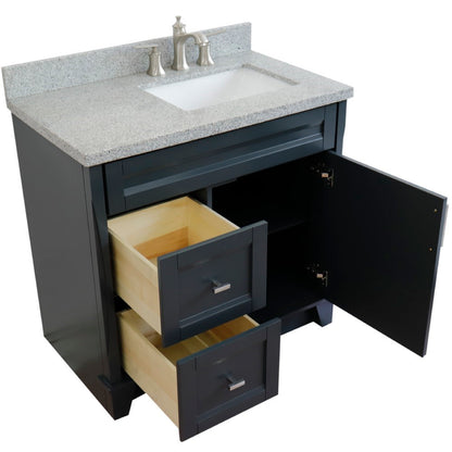37" Single sink vanity in Dark Gray finish with Gray granite and LEFT rectangle sink RIGHT drawers