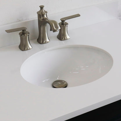37" Single sink vanity in Dark Gray finish with White engineered stone and CENTER oval sink RIGHT drawers