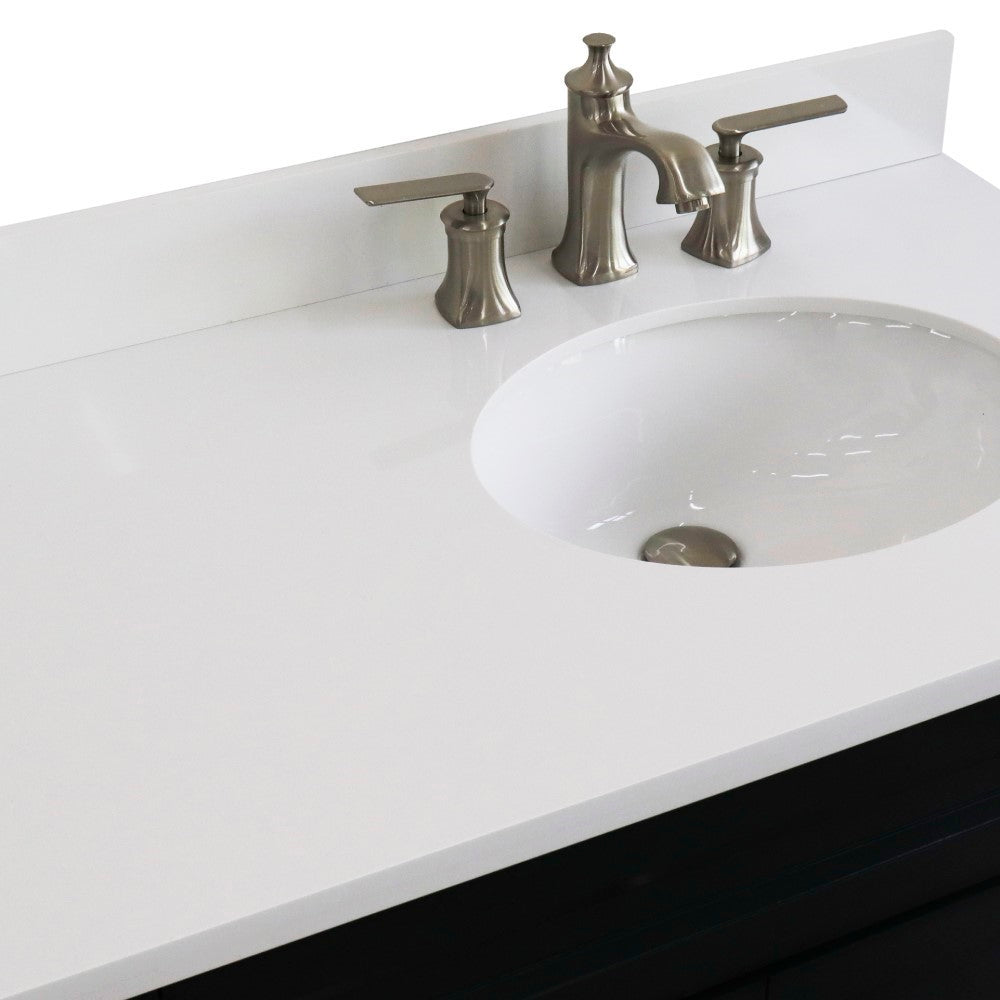 37" Single sink vanity in Dark Gray finish with White engineered stone and LEFT oval sink RIGHT drawers