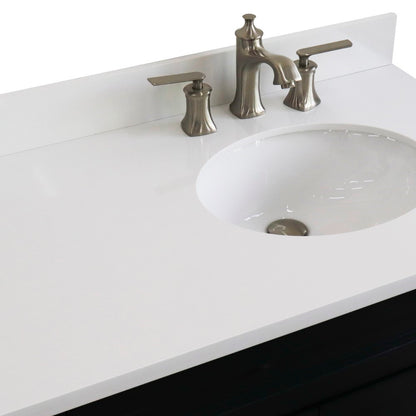 37" Single sink vanity in Dark Gray finish with White engineered stone and LEFT oval sink RIGHT drawers