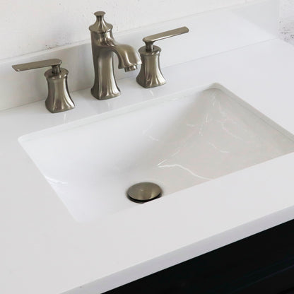 37" Single sink vanity in Dark Gray finish with White engineered stone and CENTER rectangle sink RIGHT drawers