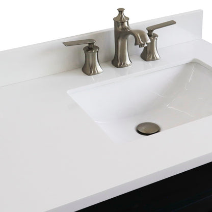 37" Single sink vanity in Dark Gray finish with White engineered stone and LEFT rectangle sink RIGHT drawers
