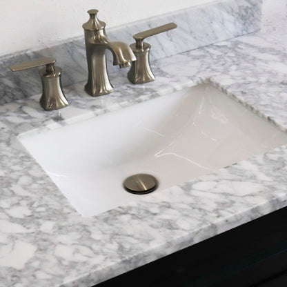 37" Single sink vanity in Dark Gray finish with White Carrara marble and CENTER rectangle sink RIGHT drawers
