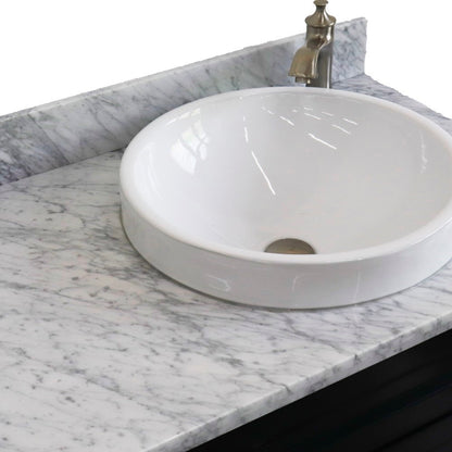 37" Single sink vanity in Dark Gray finish with White Carrara marble and LEFT round sink RIGHT drawers