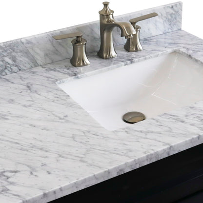 37" Single sink vanity in Dark Gray finish with White Carrara marble and LEFT rectangle sink RIGHT drawers