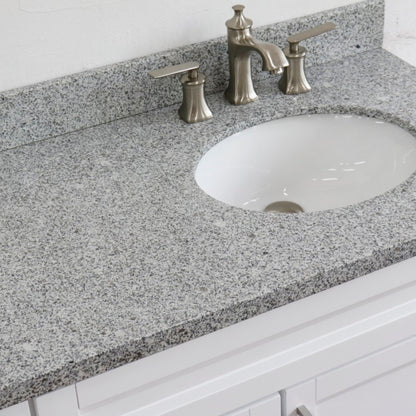 37" Single sink vanity in White finish with Gray granite and LEFT oval sink RIGHT drawers