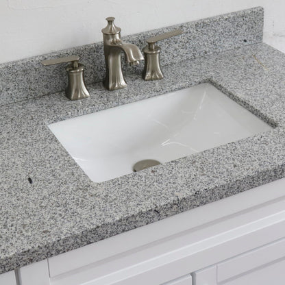 37" Single sink vanity in White finish with Gray granite and CENTER rectangle sink RIGHT drawers