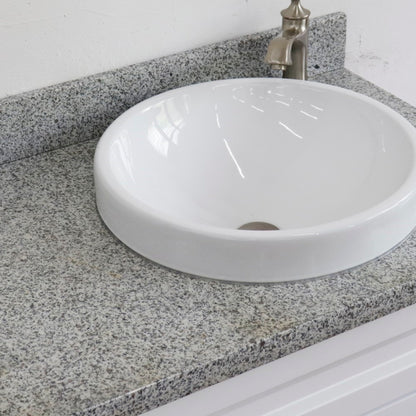 37" Single sink vanity in White finish with Gray granite and LEFT round sink RIGHT drawers