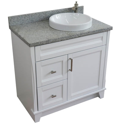 37" Single sink vanity in White finish with Gray granite and LEFT round sink RIGHT drawers