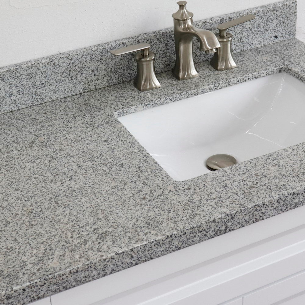 37" Single sink vanity in White finish with Gray granite and LEFT rectangle sink RIGHT drawers