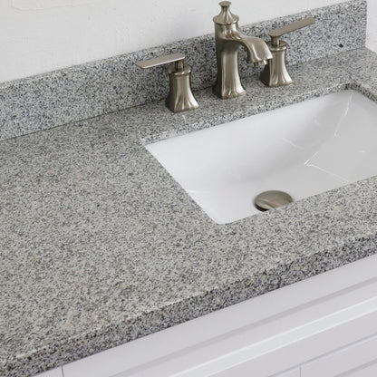 37" Single sink vanity in White finish with Gray granite and LEFT rectangle sink RIGHT drawers