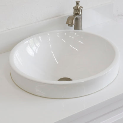37" Single sink vanity in White finish with White engineered stone and CENTER round sink RIGHT drawers