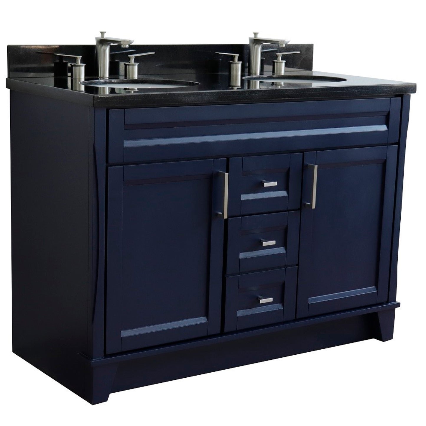 49" Double sink vanity in Blue finish with Black galaxy granite and oval sink