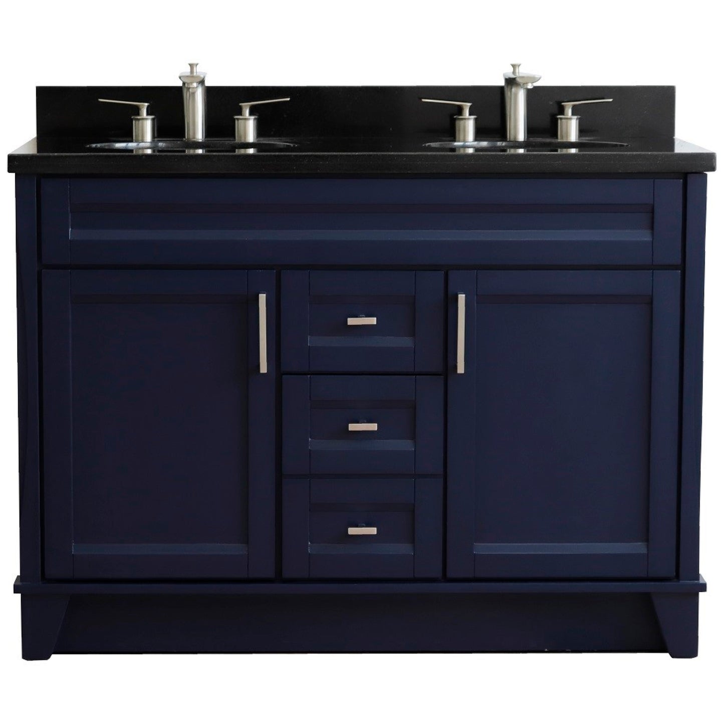 49" Double sink vanity in Blue finish with Black galaxy granite and oval sink