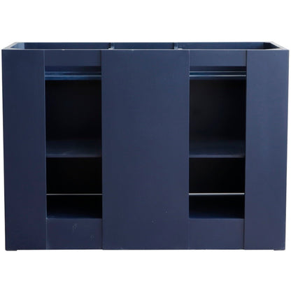 49" Double sink vanity in Blue finish with Black galaxy granite and oval sink