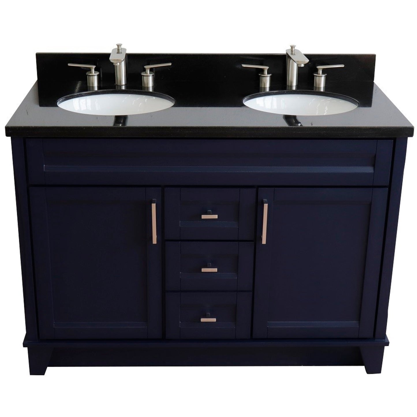 49" Double sink vanity in Blue finish with Black galaxy granite and oval sink