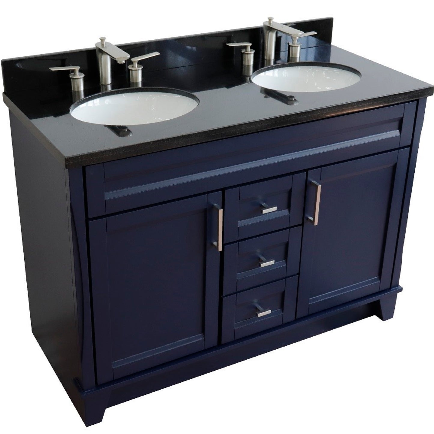 49" Double sink vanity in Blue finish with Black galaxy granite and oval sink