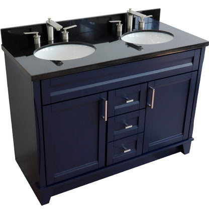 49" Double sink vanity in Blue finish with Black galaxy granite and oval sink
