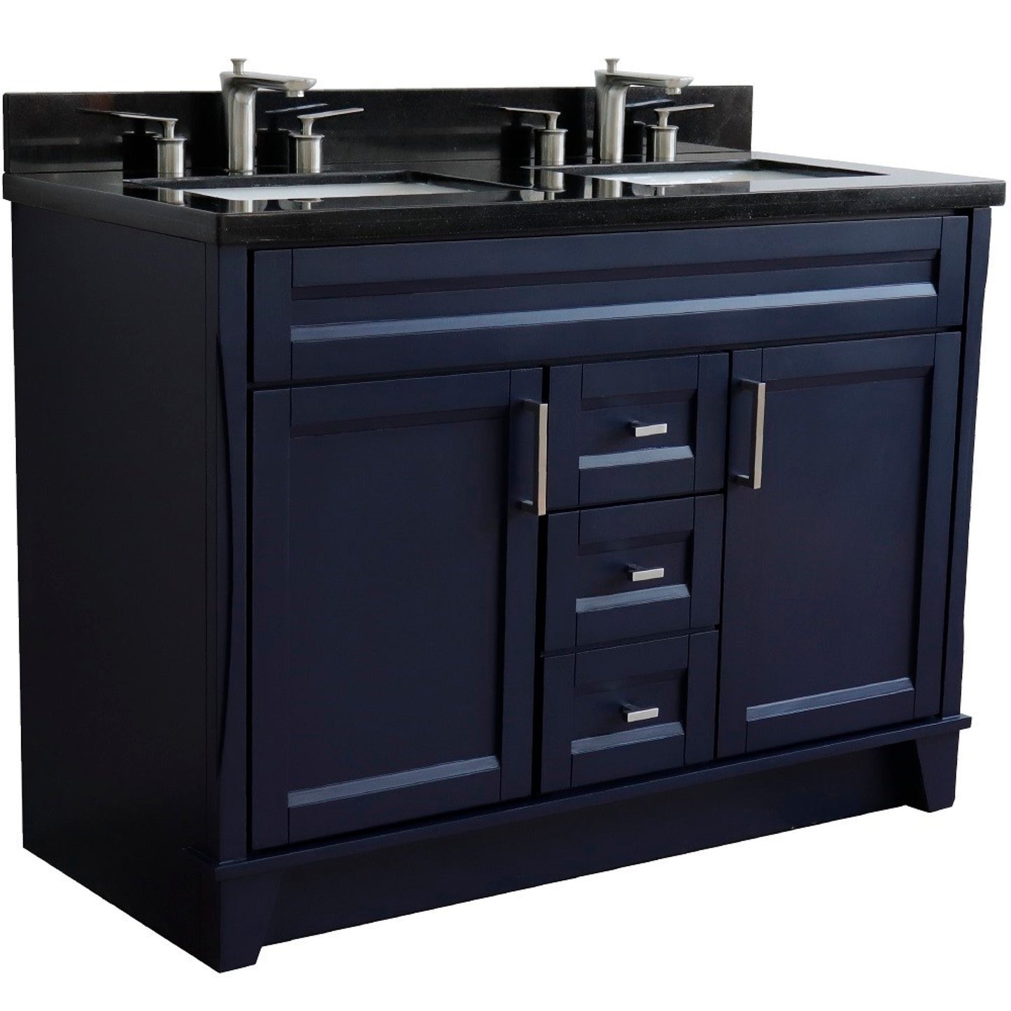 49" Double sink vanity in Blue finish with Black galaxy granite and rectangle sink