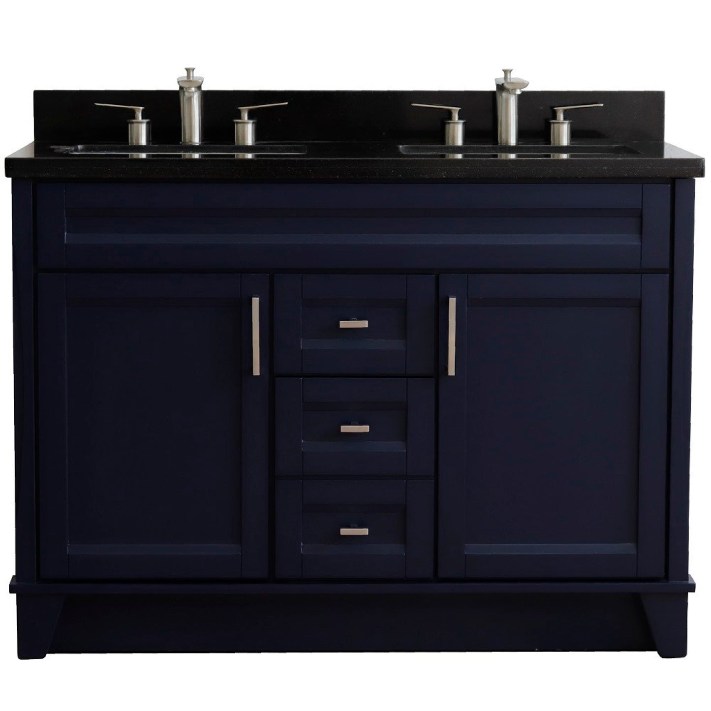 49" Double sink vanity in Blue finish with Black galaxy granite and rectangle sink